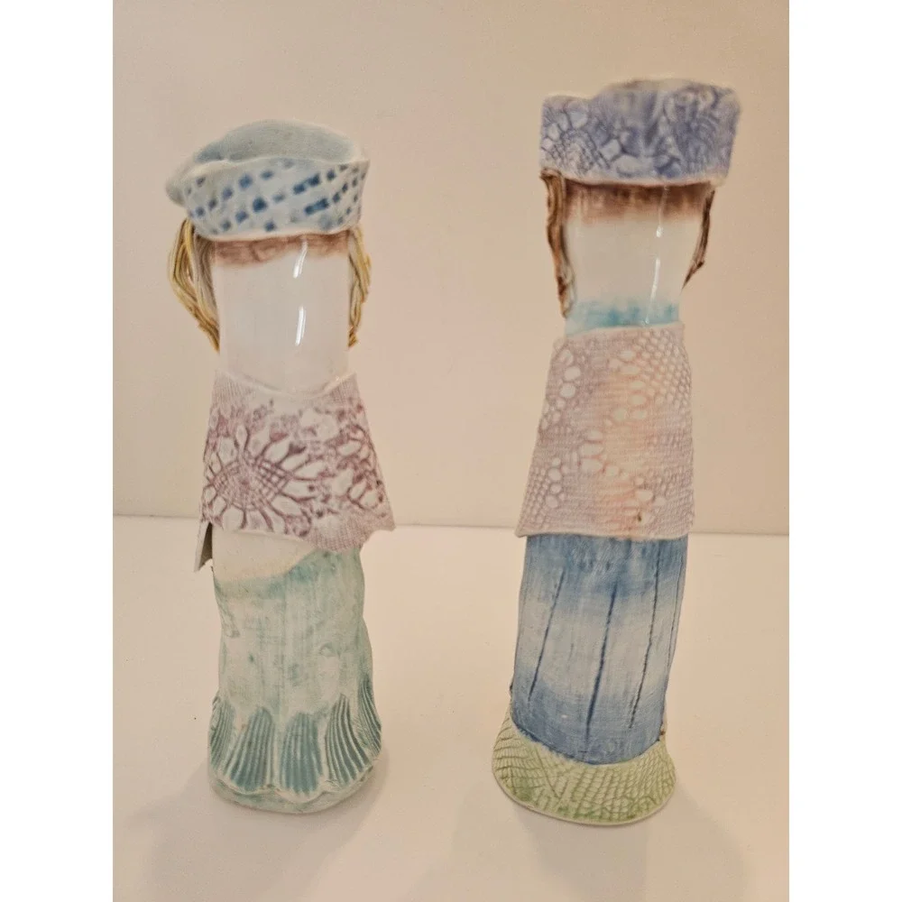 Ellen Williams Ganz Ceramic Candlestick Holders Set of 2 Whimsical Women‎ NOTE